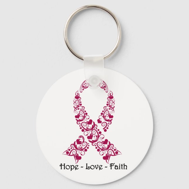 Hope Burgundy Awareness Ribbon Nyckelring (Framsida)