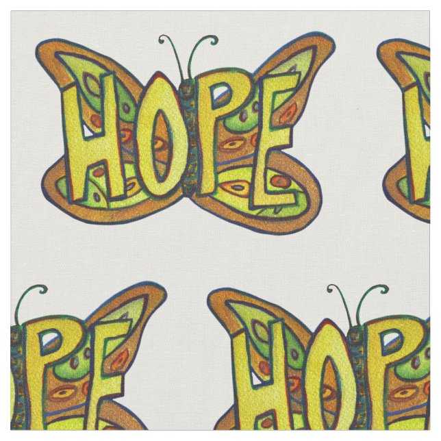 Hope Butterfly Inspirational Ord Fabric Material Tyg (Närbild)
