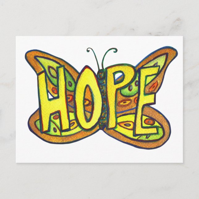 Hope Butterfly Ord Art Inspirational Postcard Vykort (Framsida)
