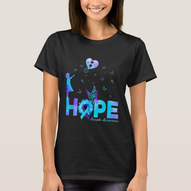 Hope Butterfly Solros Suicide Prevention Awaren T Shirt (Framsida)