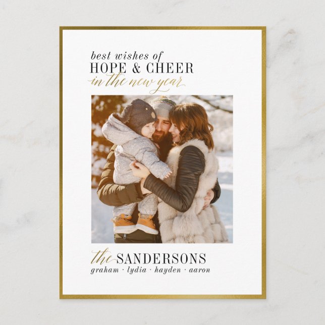 Hope & Cheer | Elegant White & Guld Helgdag Photo Vykort (Framsida)