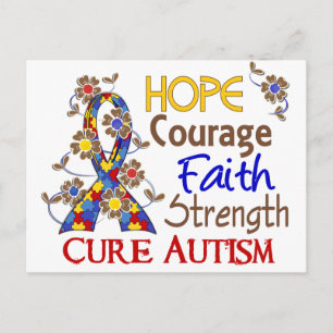 Hope Courage Faith Strength 3 Autism Vykort