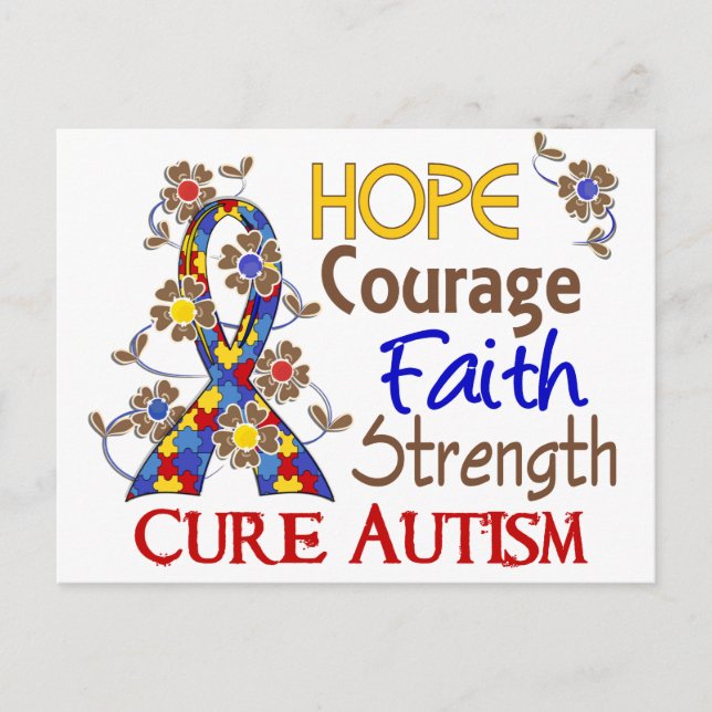 Hope Courage Faith Strength 3 Autism Vykort (Framsida)
