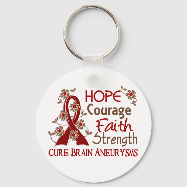 Hope Courage Faith Strength 3 Brain Aneurysms Nyckelring (Framsida)