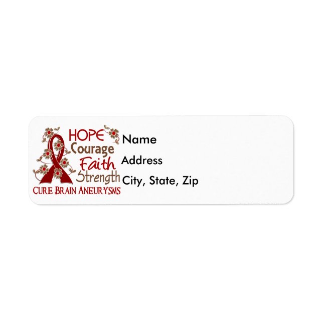 Hope Courage Faith Strength 3 Brain Aneurysms Returadress Etikett (Framsidan)