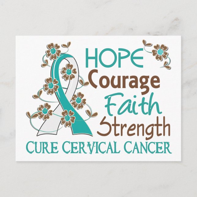 Hope Courage Faith Strength 3 Cervical Cancer Vykort (Framsida)