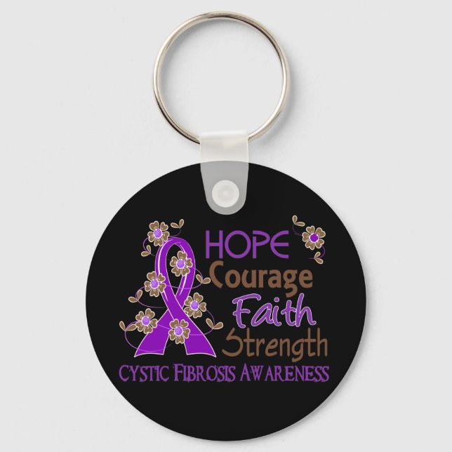 Hope Courage Faith Strength 3 Cystic Fibrosis Nyckelring (Framsida)