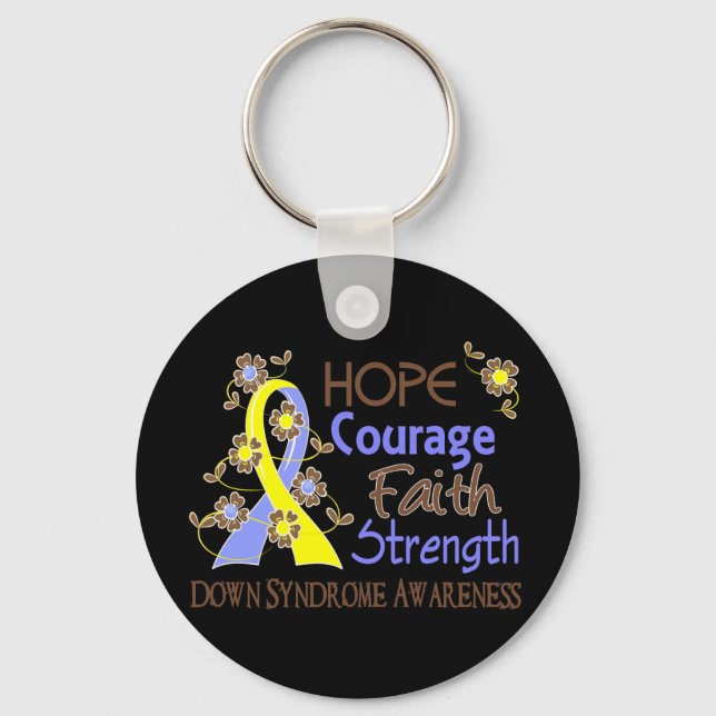 Hope Courage Faith Strength 3 Down Syndrome Nyckelring (Framsida)