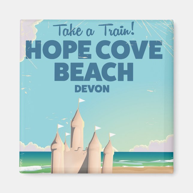 Hope Cove Beach Devon Vintage resemålning Magnet (Framsidan)
