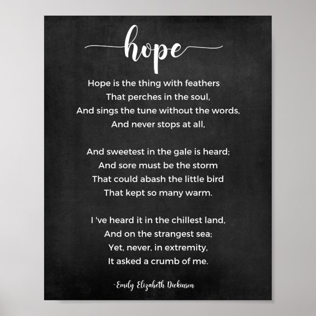 Hope Dikt Black and White Poster (Framsidan)