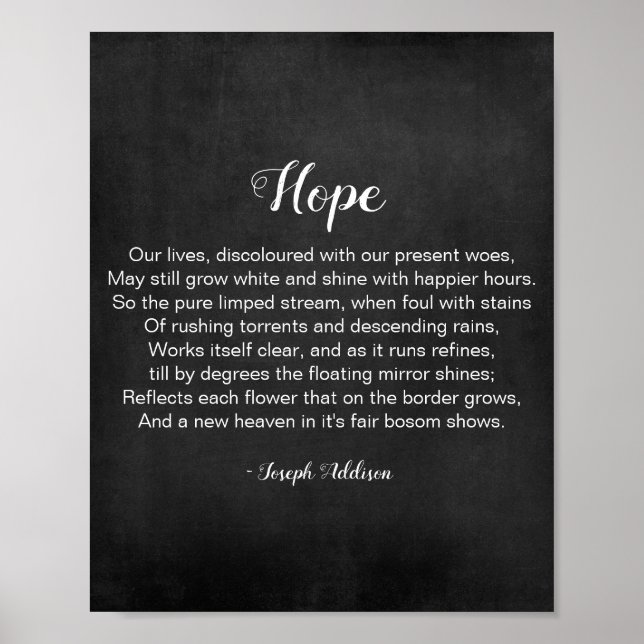 Hope Dikt by Joseph Addison Black and White Poster (Framsidan)