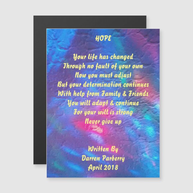 "Hope" dikt - Magnetkort (Fram/baksida)