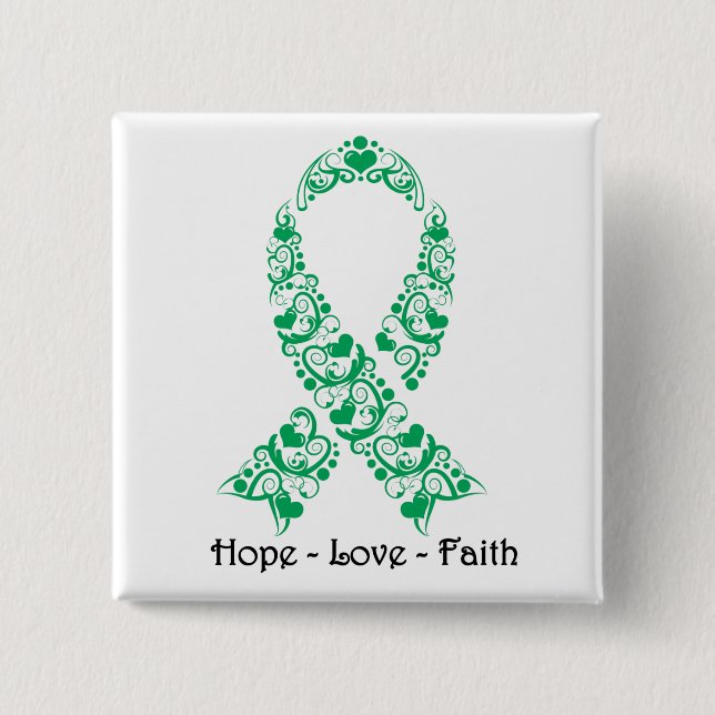 Hope Emerald Grönt Awareness Ribbon Knapp (Framsida)