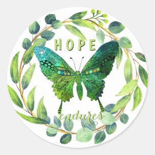Hope Endures Blommigt Butterfly Stickers Runt Klistermärke