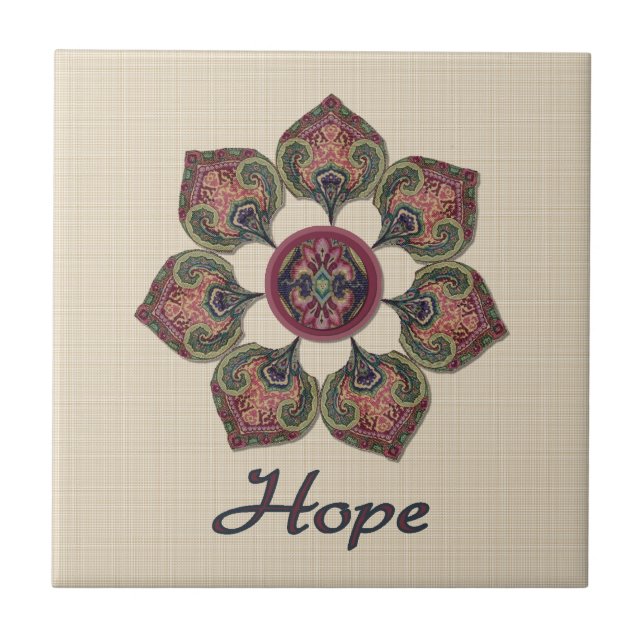 HOPE Fabric Collage Flower Red and Blue Kakelplatta (Framsidan)