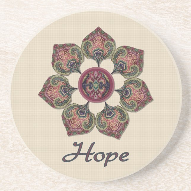 HOPE Fabric Collage Flower Red and Blue Underlägg Sandsten (Framsidan)