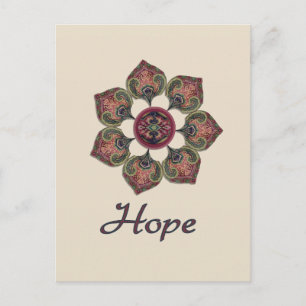HOPE Fabric Collage Flower Red and Blue Vykort