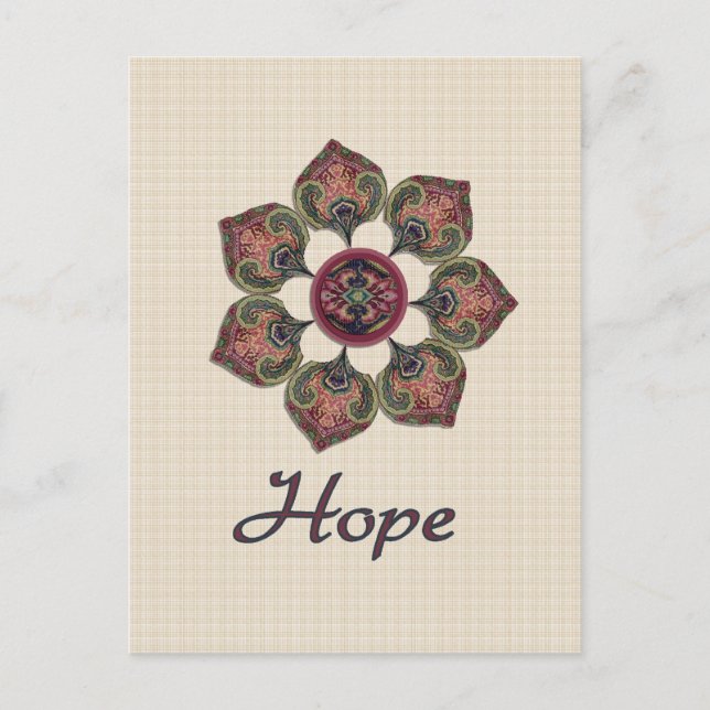 HOPE Fabric Collage Flower Red and Blue Vykort (Framsida)