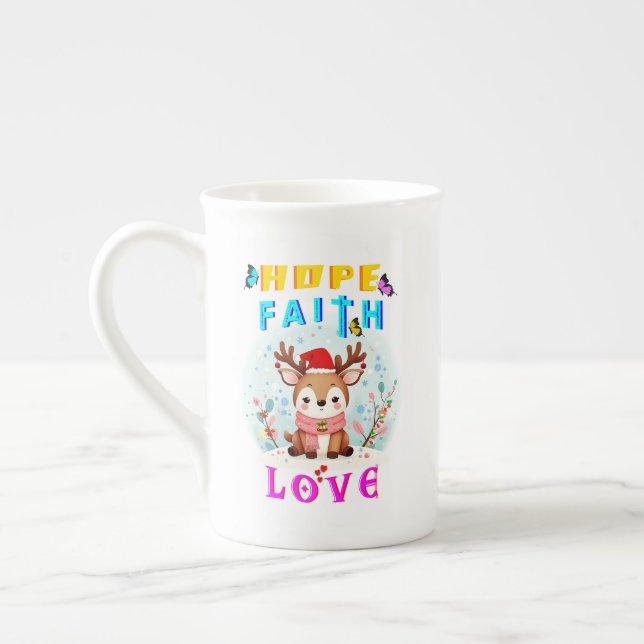 Hope Faith Kärlek Benporslin Mugg (Vänster)