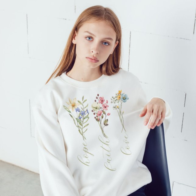 Hope Faith Kärlek Minimalistic Blommigt T-Shirt (Hope Faith Love Minimalistic Floral T-Shirt)