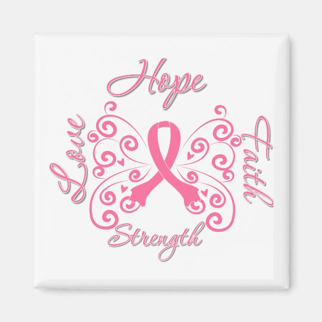 Hope Faith Kärlek Strength Breast Cancer Magnet (Framsidan)