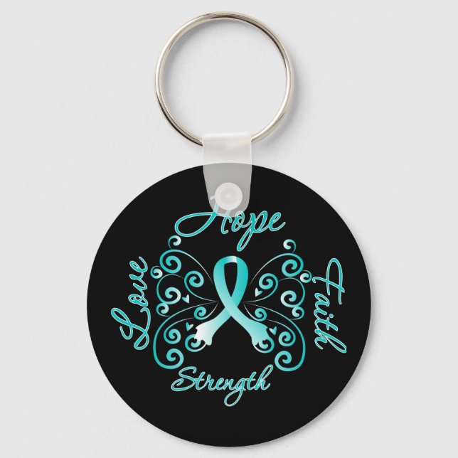 Hope Faith Kärlek Strength Cervical Cancer Nyckelring (Framsida)