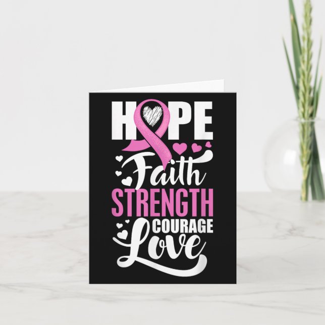 Hope Faith Strength Courage Kärlek Breast Cancer A Kort (Framsida)