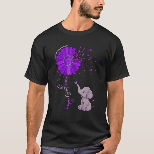 Hope Fight Cure Alzheimer's Awareness Purple Flowe T Shirt (Framsida)