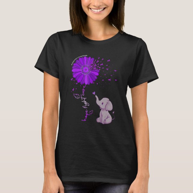 Hope Fight Cure Alzheimer's Awareness Purple Flowe T Shirt (Framsida)