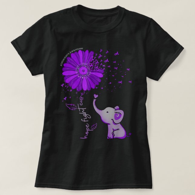 Hope Fight Cure Elephant Alzheimers Lila Ribbon T Shirt (Design framsida)