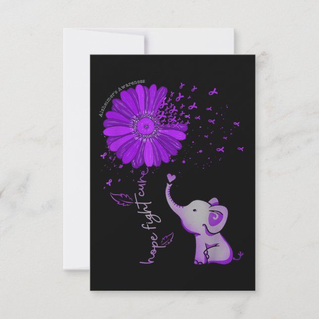 Hope Fight Cute Elephant Alzheimers Lila Ribbon Anteckningskort (Framsida)