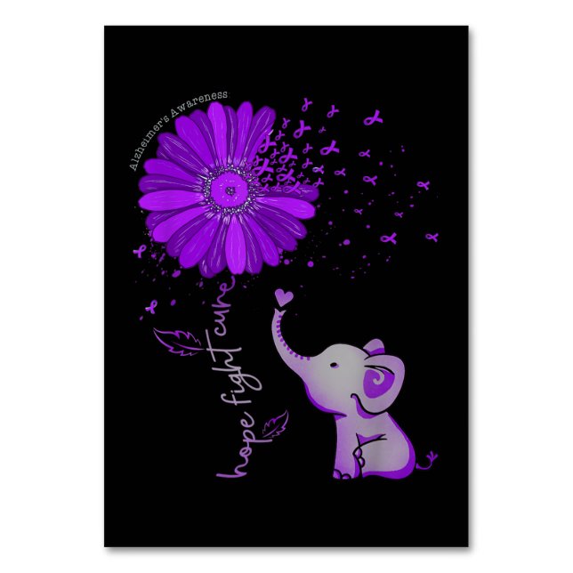 Hope Fight Cute Elephant Alzheimers Lila Ribbon Bordsnummer (Framsidan)