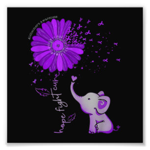 Hope Fight Cute Elephant Alzheimers Lila Ribbon Fototryck