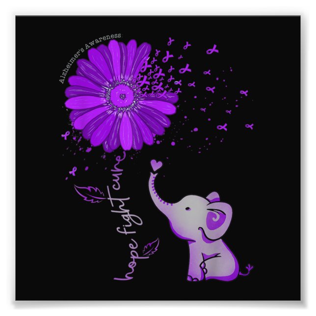 Hope Fight Cute Elephant Alzheimers Lila Ribbon Fototryck (Framsidan)
