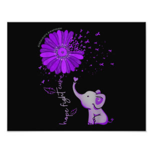 Hope Fight Cute Elephant Alzheimers Lila Ribbon Fototryck