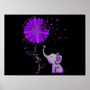 Hope Fight Cute Elephant Alzheimers Lila Ribbon Poster