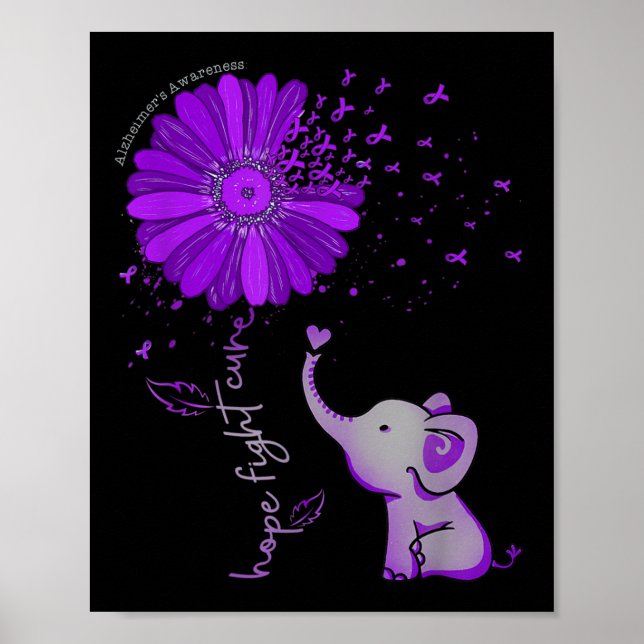 Hope Fight Cute Elephant Alzheimers Lila Ribbon Poster (Framsidan)