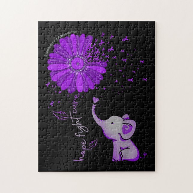 Hope Fight Cute Elephant Alzheimers Lila Ribbon Pussel (Vertikal)