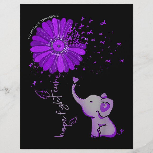 Hope Fight Cute Elephant Alzheimers Lila Ribbon Reklamblad (Framsidan)