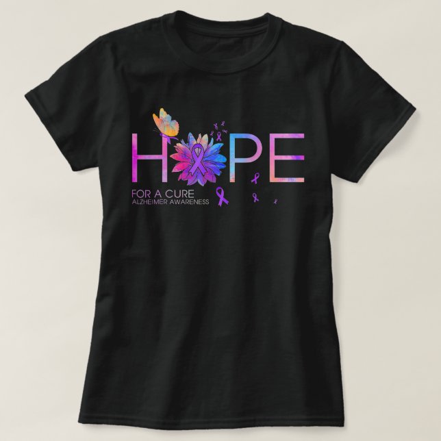 Hope For A Cure Alzheimer Awareness Flower Butterf T Shirt (Design framsida)