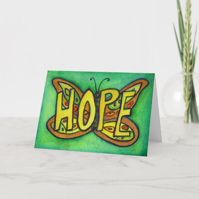 Hope Grönt Butterfly Art Hälsning eller Note Cards Kort (Framsida)
