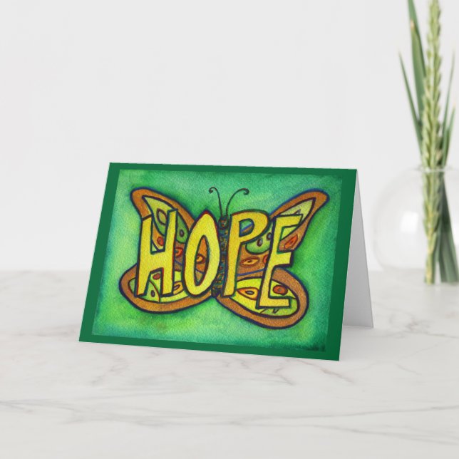 Hope Grönt Butterfly Art Note of Greeting Card Kort (Framsida)