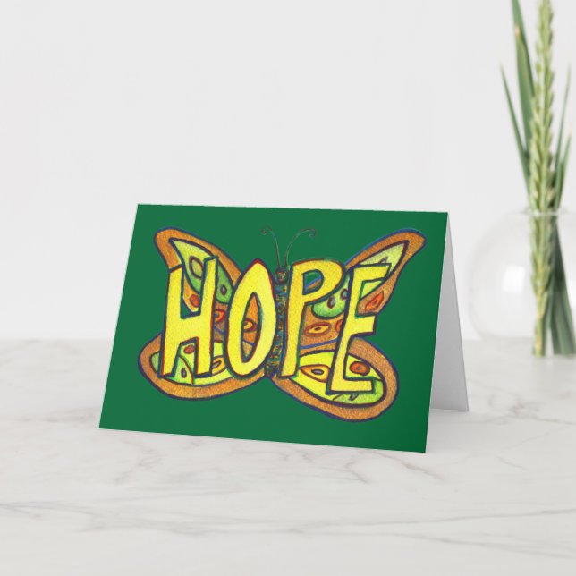 Hope Grönt Butterfly Art Note of Greeting Card Kort (Framsida)