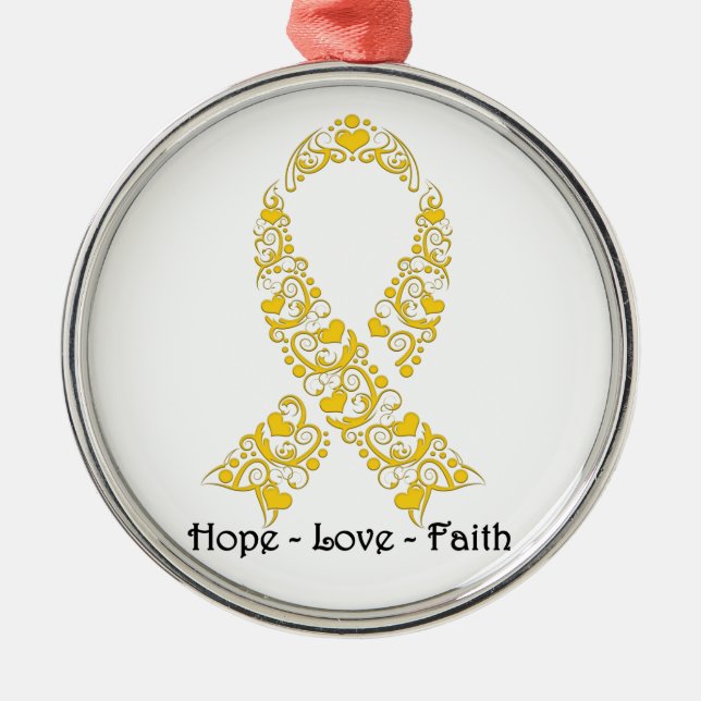 Hope Guld Awareness Ribbon Julgransprydnad Metall (Framsidan)