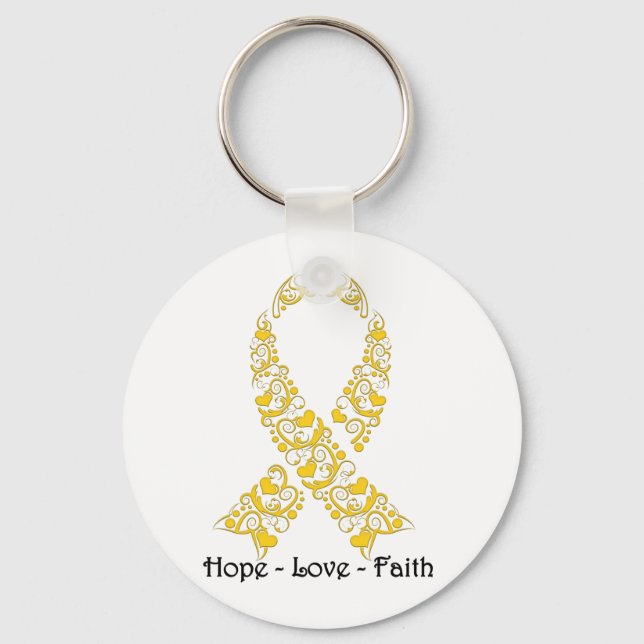 Hope Guld Awareness Ribbon Nyckelring (Framsida)