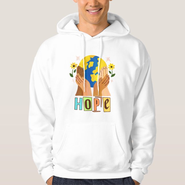 Hope Händer Holding Earth Design Hoodie (Framsida)