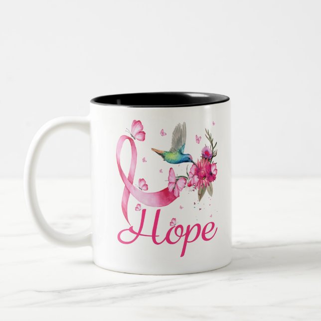 Hope Hummingbird Breast Cancer Awareness Två-Tonad Mugg (Vänster)