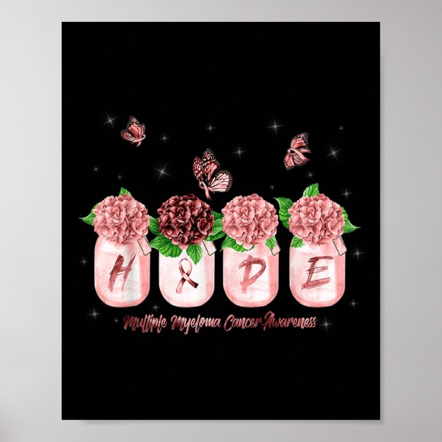 Hope Hydrangea Flower Butterfly Många Myeloma C Poster (Framsidan)
