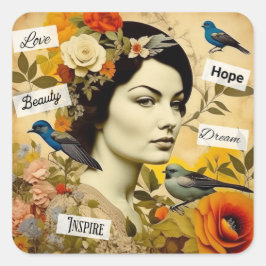 Hope, Kärlek, Beauty, Dream Vintage Dam Fyrkantigt Klistermärke