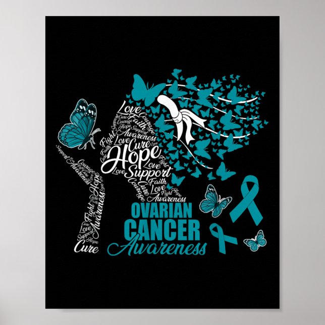 Hope Kärlek Cure Ovarian Cancer Awareness Butterfl Poster (Framsidan)